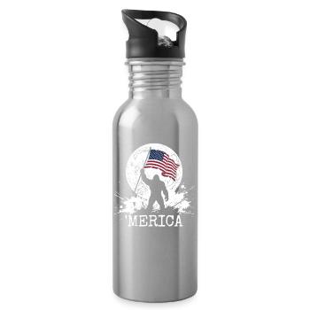 America Bigfoot Moon Funny Bigfoot for Men z - Water bottle with straw - silver - Right