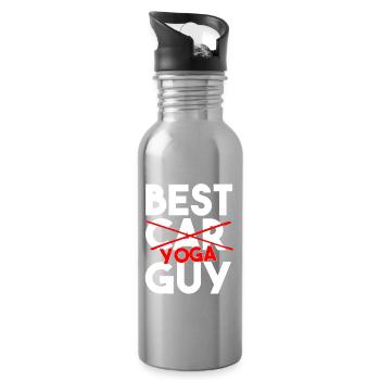 Best Yoga Guy Funny Male Yogi Workout Shirt - Water bottle with straw - silver - Right
