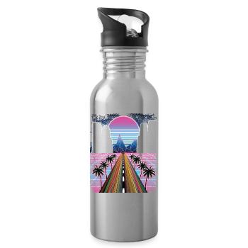 80er Retro Synthwave Vintage Streetwear - Trinkflasche mit integriertem Trinkhalm - Lightsilver - Rechts
