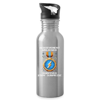230V survived | Electrician Electrical Engineering - Water bottle with straw - silver - Right