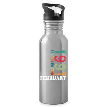 35. Geburtstag Februar 1991 Vintage Jahrgang - Trinkflasche mit integriertem Trinkhalm - Lightsilver - Rechts