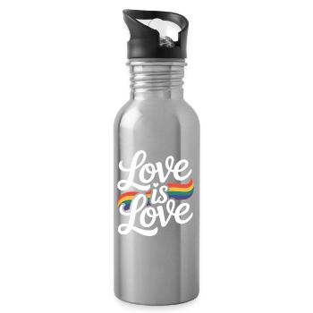 Love is Love Rainbow LGBTQ Pride - Water bottle with straw - silver - Right
