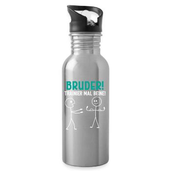 Stick Figure BROTHER TRAIN LEGS Funny - Water bottle with straw - silver - Right