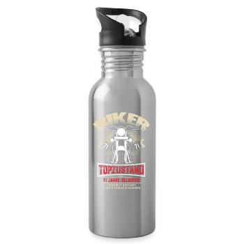 71st Birthday Motorcyclist Motorcycle - Water bottle with straw - silver - Right