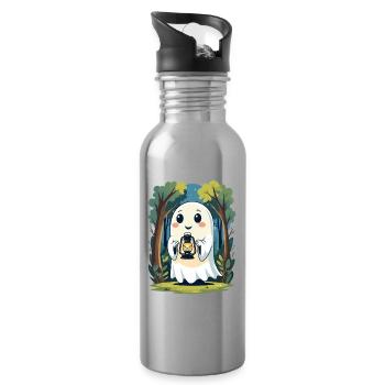 Lantern spirit in the forest at night - Water bottle with straw - silver - Right