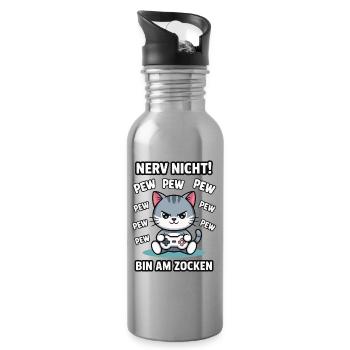 Nerv nicht bin am Zocken Gamer Katze Design - Trinkflasche mit integriertem Trinkhalm - Lightsilver - Rechts
