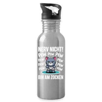 Nerv nicht bin am Zocken Gamer Katze Design - Trinkflasche mit integriertem Trinkhalm - Lightsilver - Rechts