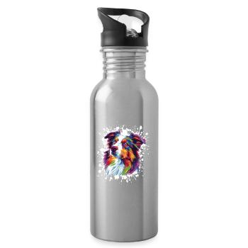 Dog Animal Art - Water bottle with straw - silver - Right