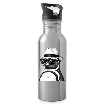 Pingouin avec chapeau et lunettes de soleil - Gourde avec paille intégrée - argent clair - Droite