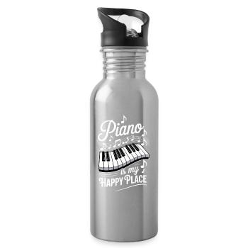 Klavier ist mein Glücksort - Trinkflasche mit integriertem Trinkhalm - Lightsilver - Rechts