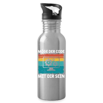 Nerd Computer MAY THE CODE BE WITH YOU FUNNY - Water bottle with straw - silver - Right