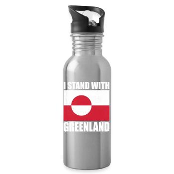 I Stand With Greenland Is Not For Sale - Water bottle with straw - silver - Right
