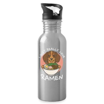 Japanese Ramen Dachshund Noodle Bowl Anime Otaku - Water bottle with straw - silver - Right
