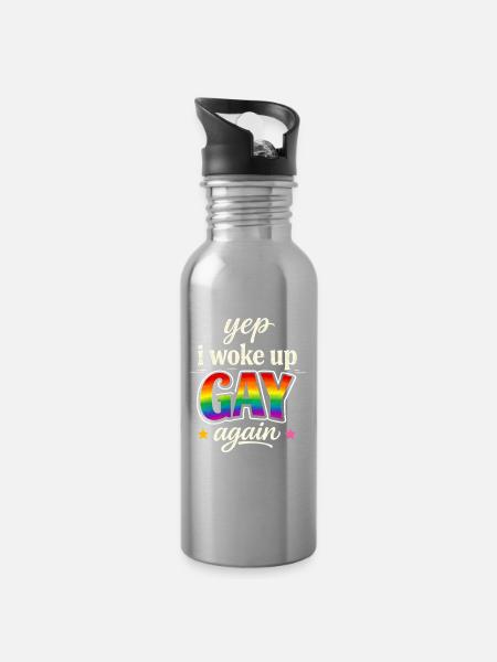 Rainbow GAY – Aufgewacht Shirt - Trinkflasche mit integriertem Trinkhalm - Lightsilver