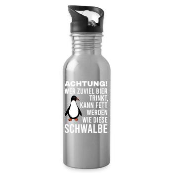 Wer zuviel Bier trinkt Fett Schwalbe Pinguin - Trinkflasche mit integriertem Trinkhalm - Lightsilver - Rechts