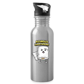 Assholes Everywhere Toilet Roll Hero - Water bottle with straw - silver - Right