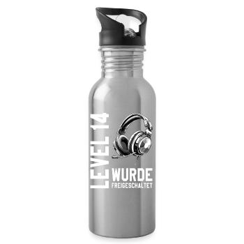 14th Birthday Boy Girl Teenager Level 14 - Water bottle with straw - silver - Right