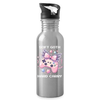 Soft Goth Hard Carry | Dark Cute - Trinkflasche mit integriertem Trinkhalm - Lightsilver - Rechts