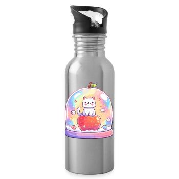 Pastel cat shine in a glass - Water bottle with straw - silver - Right