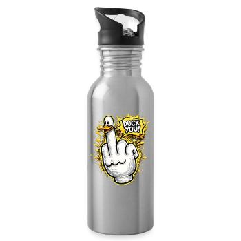Duck You Comic Style Middle Finger Duck - Water bottle with straw - silver - Right