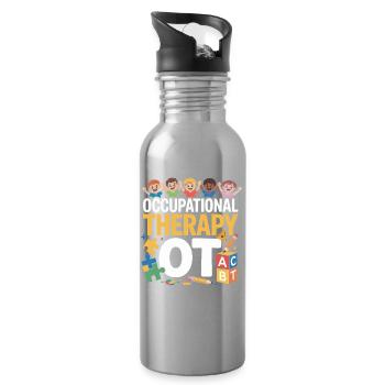 Kinder OT Motiv Ergotherapie Spaß - Trinkflasche mit integriertem Trinkhalm - Lightsilver - Rechts