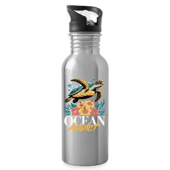 Sea Turtle Ocean Addict Design - Water bottle with straw - silver - Right