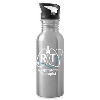 Atemtherapie RT Logo Lungenstethoskop - Trinkflasche mit integriertem Trinkhalm - Lightsilver - Rechts