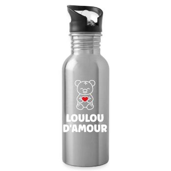 Ourson Coeur Rouge LOULOU - Gourde avec paille intégrée - argent clair - Droite