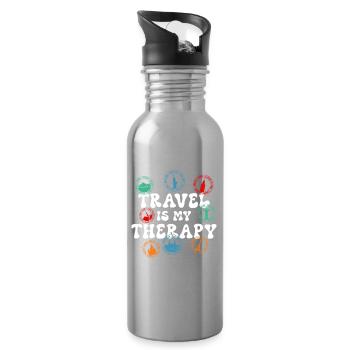 Reisepass Stempel Weltreise Abenteuer Geschenk - Trinkflasche mit integriertem Trinkhalm - Lightsilver - Rechts
