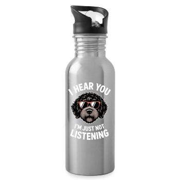 Portugiesischer Wasserhund Sprüche Lustig Geschenk - Trinkflasche mit integriertem Trinkhalm - Lightsilver - Rechts