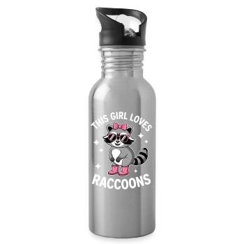 Raccoon Sayings Raccoon Joke Raccoon Gift - Water bottle with straw - silver - Right