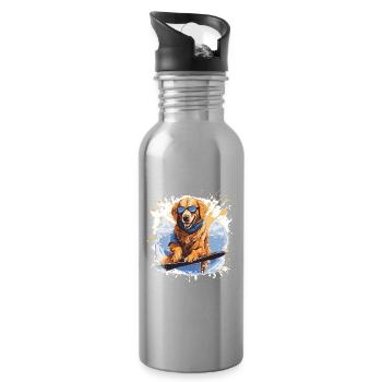 Golden Retriever Hund Snowboard - Trinkflasche mit integriertem Trinkhalm - Lightsilver - Rechts