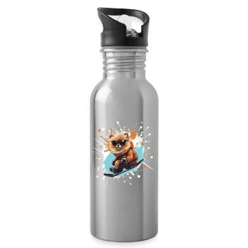 Pomeranian Pomeranian Dog Snowboard - Water bottle with straw - silver - Right