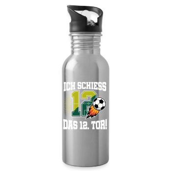 I Shoot 12th Goal Funny 12th Birthday Football - Water bottle with straw - silver - Right