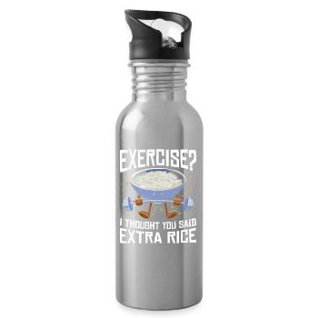 Rice Lover Gift Exercise Extra Rice - Water bottle with straw - silver - Right
