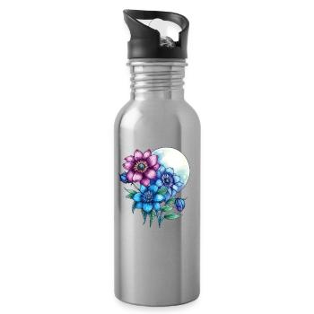 Moonlight flowers in the night garden - Water bottle with straw - silver - Right