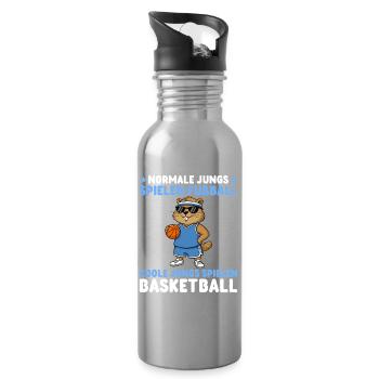 Groundhog - Cool Boys Playing Basketball - Water bottle with straw - silver - Right