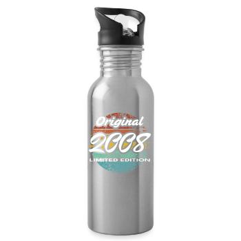 18th Birthday 2008 Boys and Girls Gift - Water bottle with straw - silver - Right