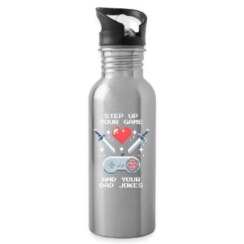 Level Up & Dad Jokes | Bonus Dad Patchwork - Water bottle with straw - silver - Right