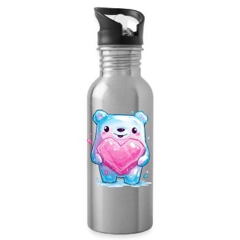 Cuddly bear with heart crystal - Water bottle with straw - silver - Right