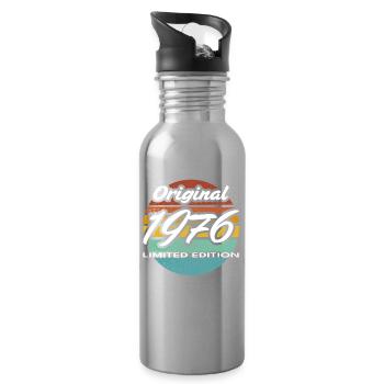 50th Birthday 1976 Gift for Men and Women - Water bottle with straw - silver - Right