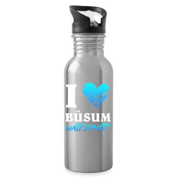 Nordsee Urlaub I LOVE BÜSUM WATT SONST Lustig - Trinkflasche mit integriertem Trinkhalm - Lightsilver - Rechts