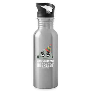 Rosenmontag Überlebt Ausgabe 2026 Kater Karneval - Trinkflasche mit integriertem Trinkhalm - Lightsilver - Rechts
