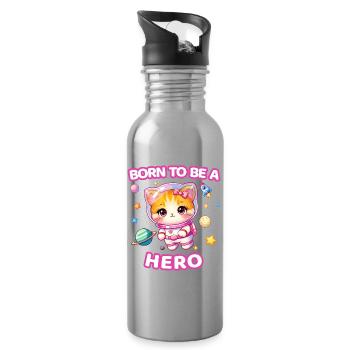 Geboren, um ein Held zu sein, Astronauten-Kätzchen – Weibchen - Trinkflasche mit integriertem Trinkhalm - Lightsilver - Rechts