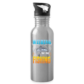 Fisherman Fish Fishing Sayings Funny Angler - Water bottle with straw - silver - Right