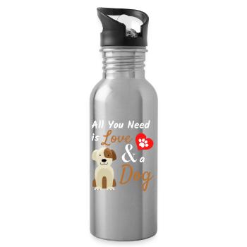 All You Need Is Love And A Dog Cute Pet Quote - Water bottle with straw - silver - Right