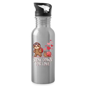 Slow Down For Love Süßes Faultier-Schneckenwandern - Trinkflasche mit integriertem Trinkhalm - Lightsilver - Rechts