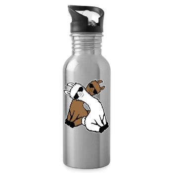 Two Llamas Pair 2 Friends Cool Sunglasses Team - Water bottle with straw - silver - Right