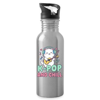 K-Pop AND CHILL Niedliche koreanische Musik-Anime-Katze - Trinkflasche mit integriertem Trinkhalm - Lightsilver - Rechts