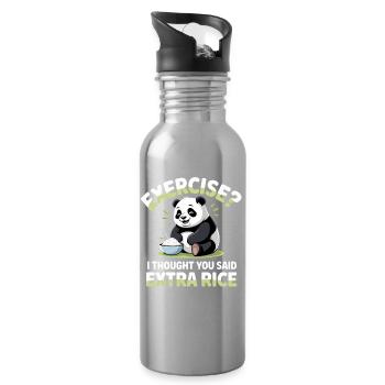 Panda Humour : Extra Rice Cartoon - Gourde avec paille intégrée - argent clair - Droite